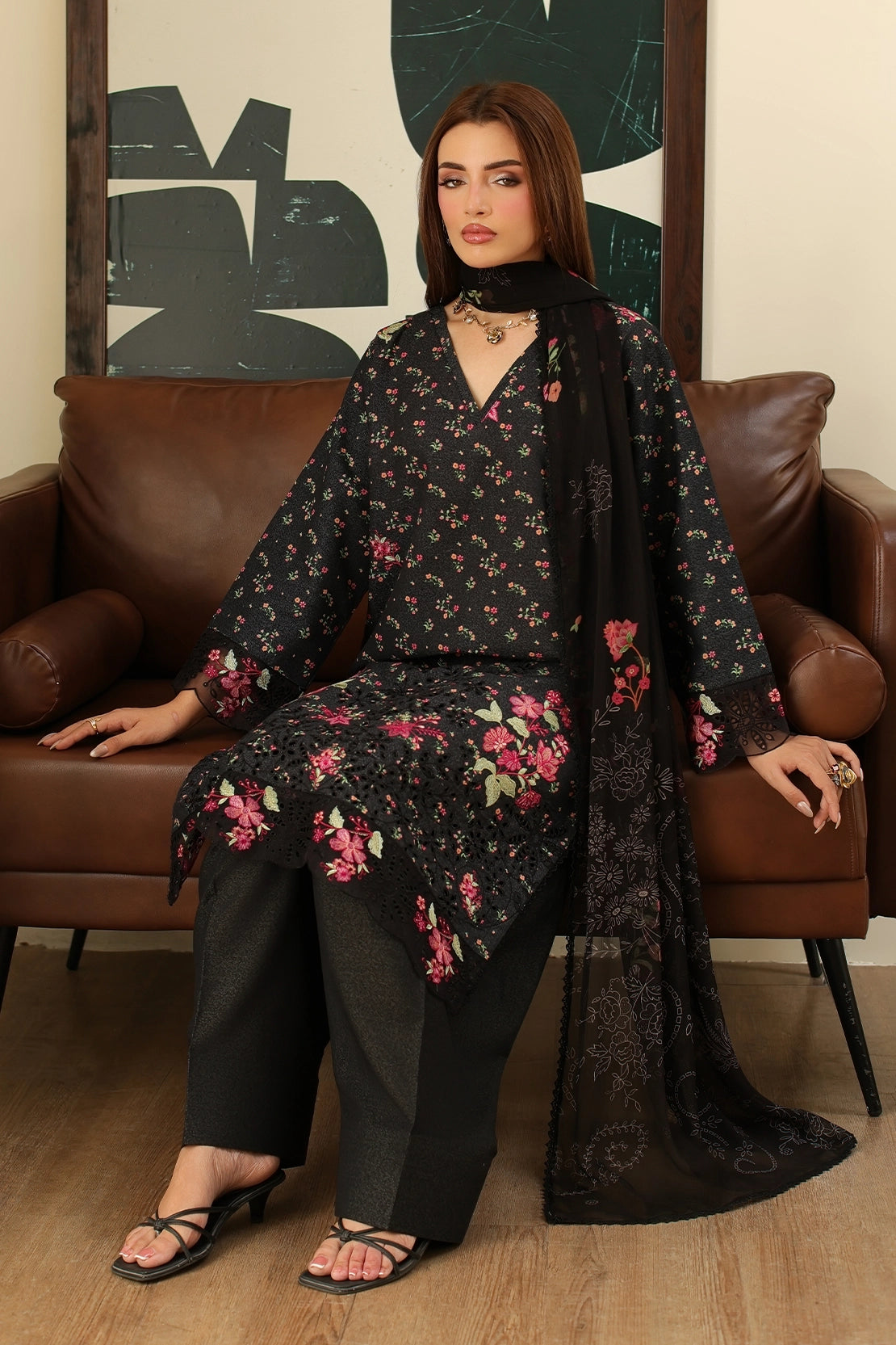 3 Piece - Embroidered Lawn Karandi  - 3917
