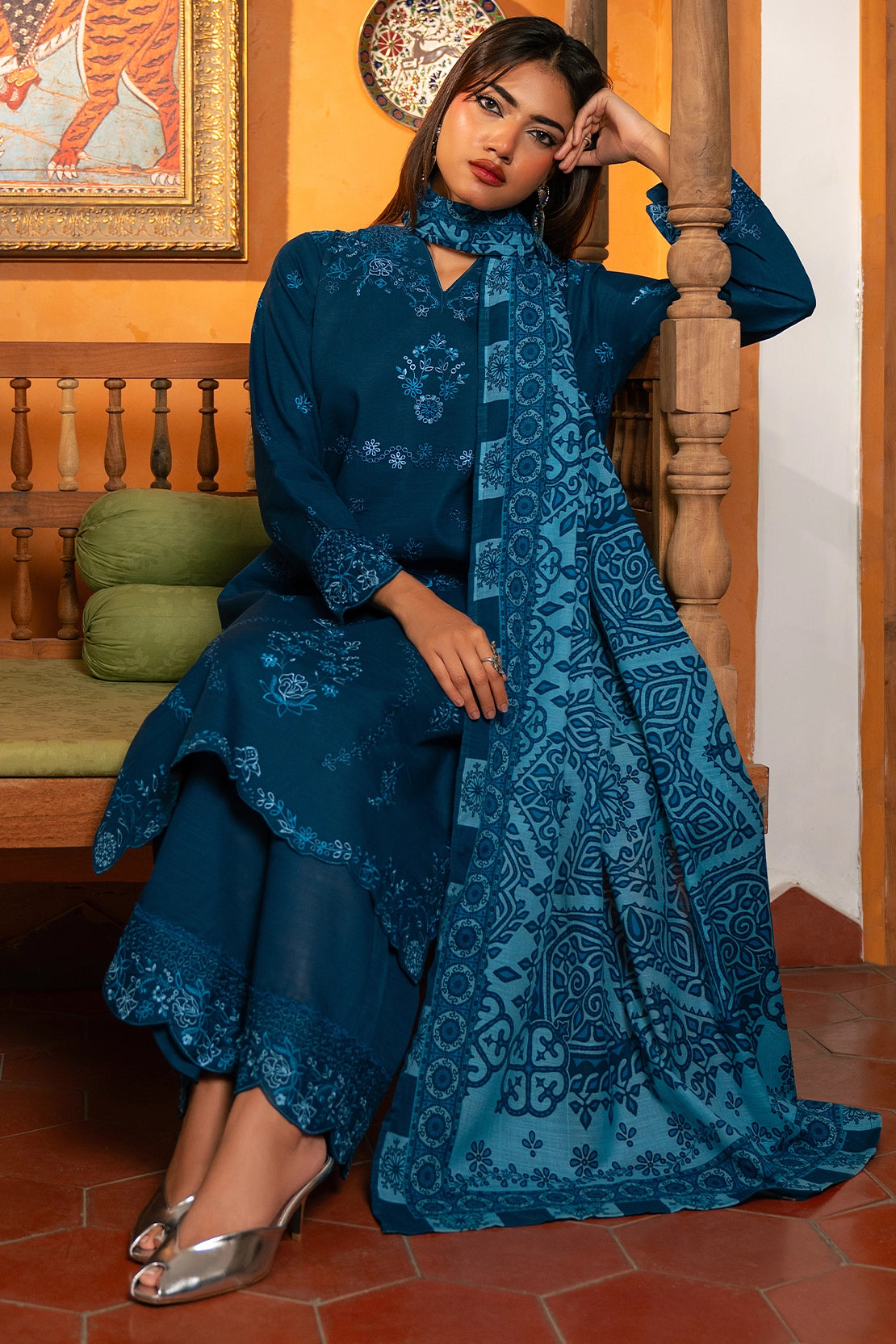 3 Piece - Embroidered  Khaddar - 1037