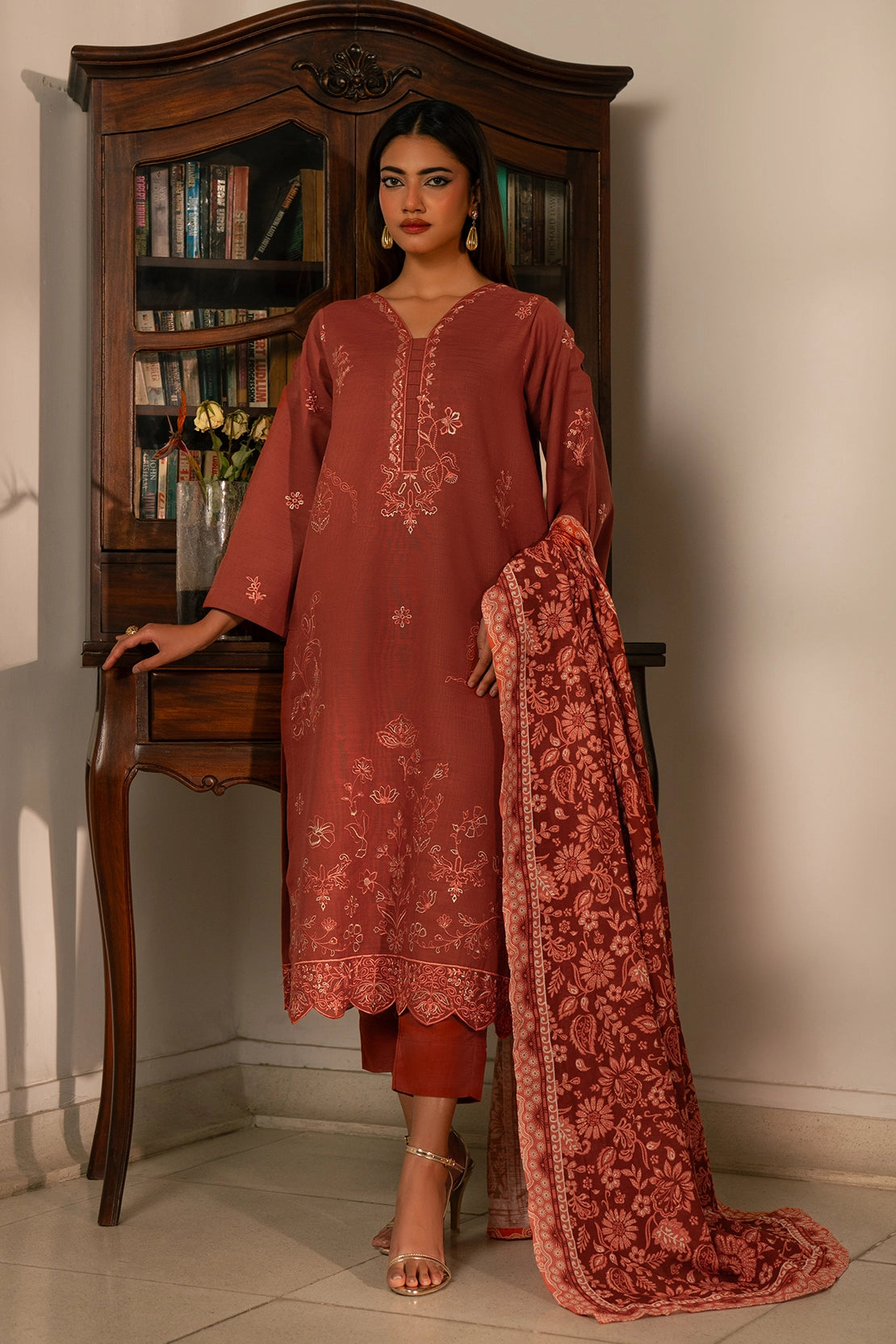 3 Piece - Embroidered Khaddar - 1035