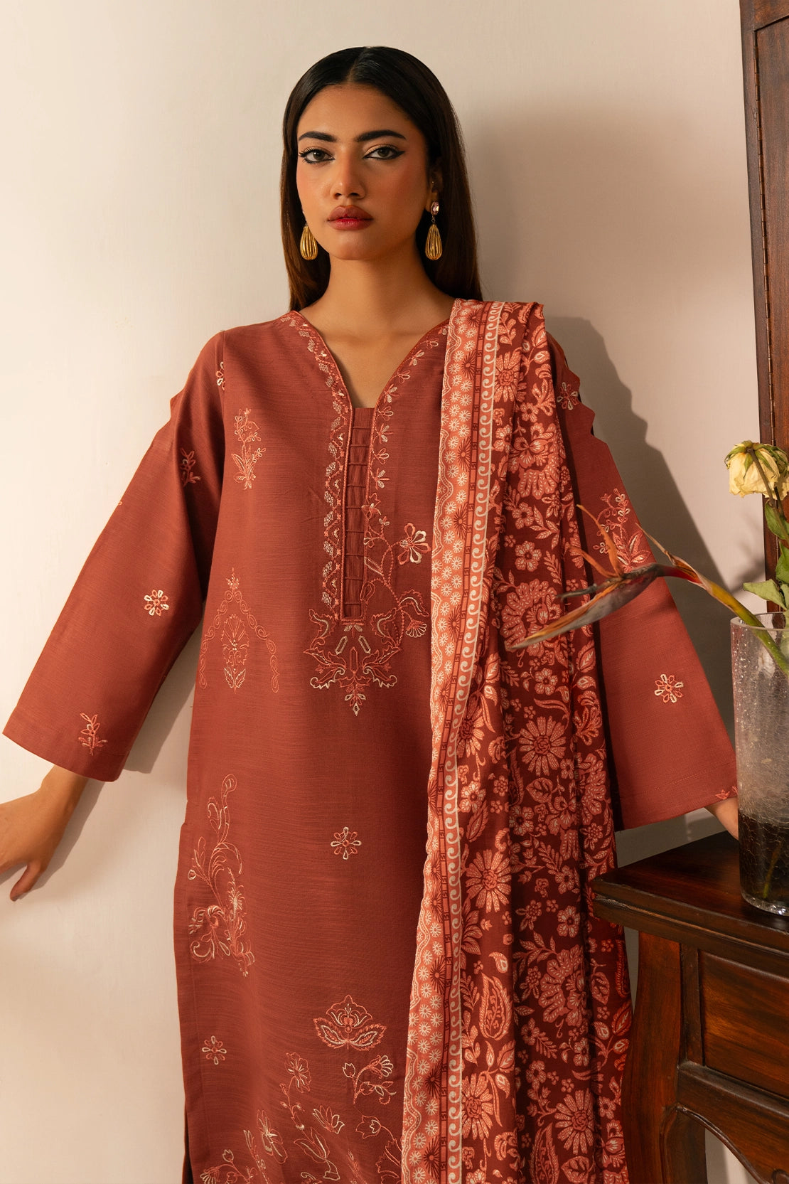 3 Piece - Embroidered Khaddar - 1035