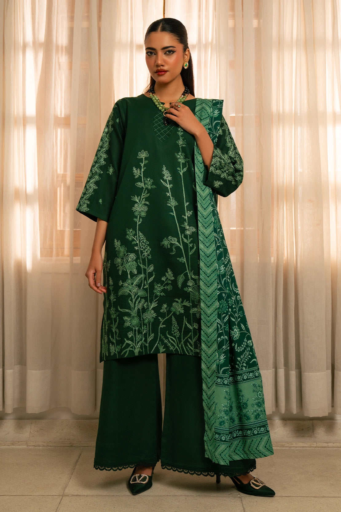 3 Piece - Embroidered Khaddar - 1038