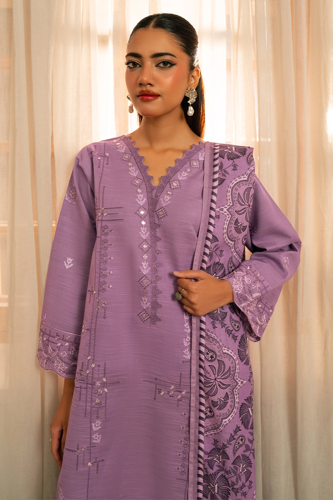 3 Piece - Embroidered Khaddar - 1036