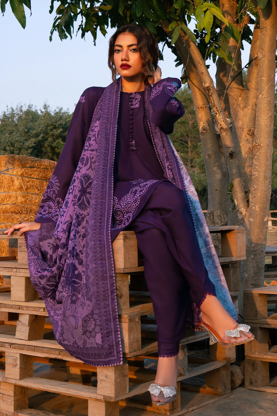 3 Piece - Embroidered  Khaddar - 1034