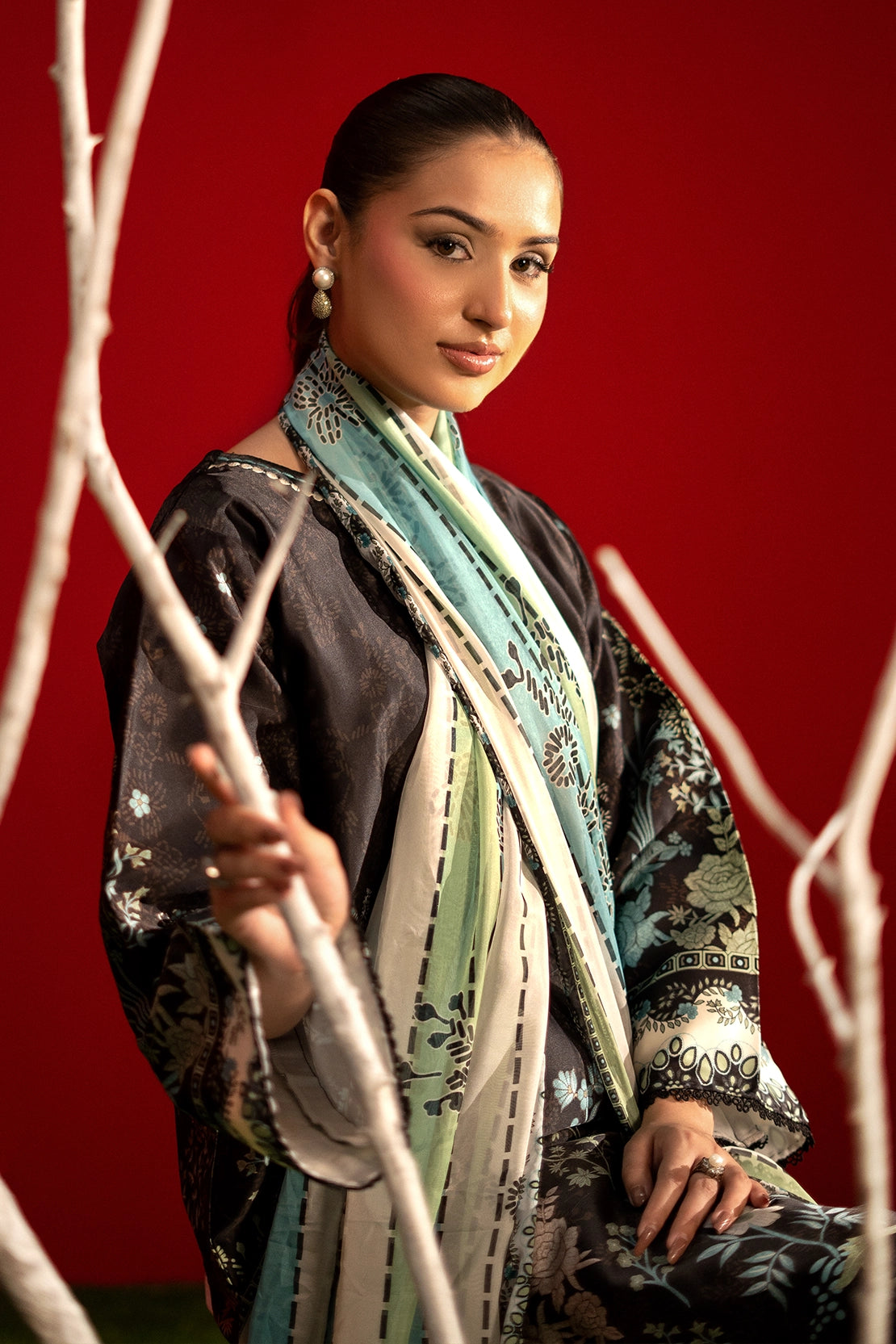 3 Piece - Digitally Printed Luxury Silk - 3908