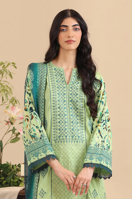 3 Piece - Premium Embroidered Lawn - 9121