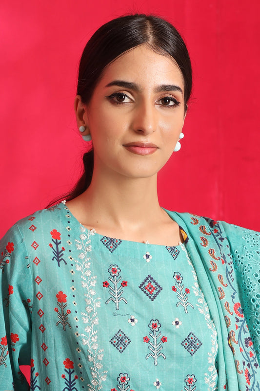 3 Piece - Premium Embroidered Lawn - 7770
