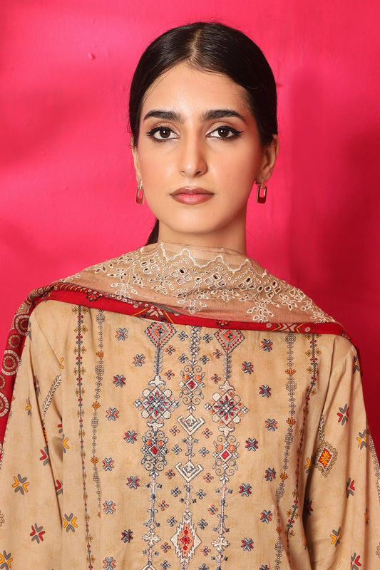 3 Piece - Premium Embroidered Lawn - 7778