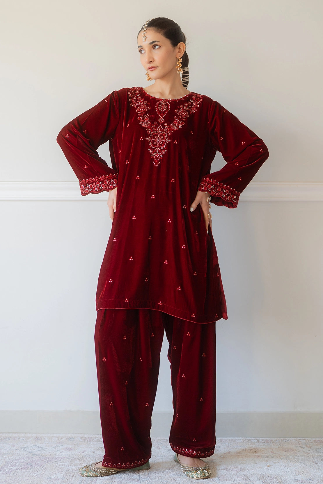 Stitched 2 Piece - Velvet - Ruby