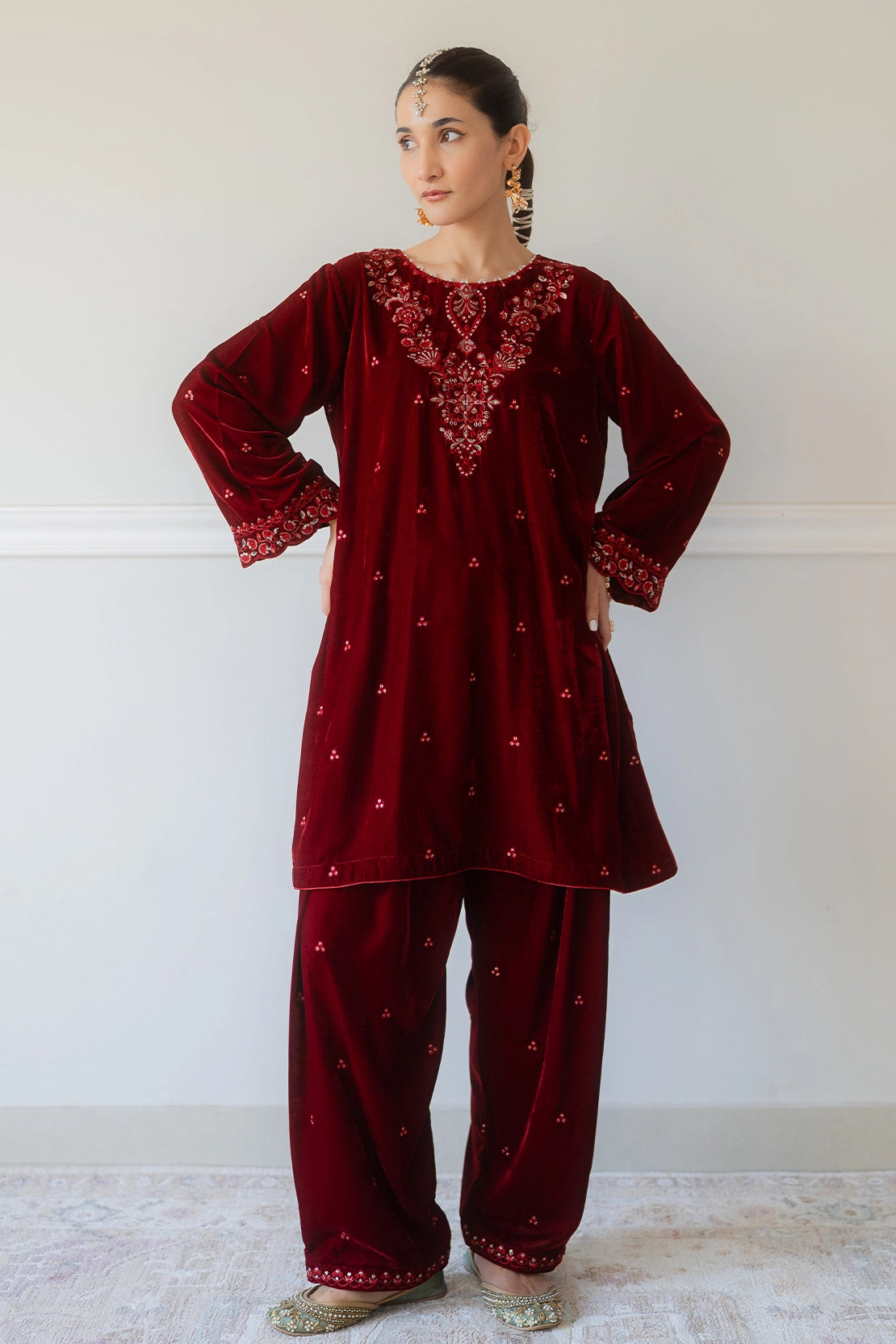 Stitched 2 Piece - Velvet - Ruby