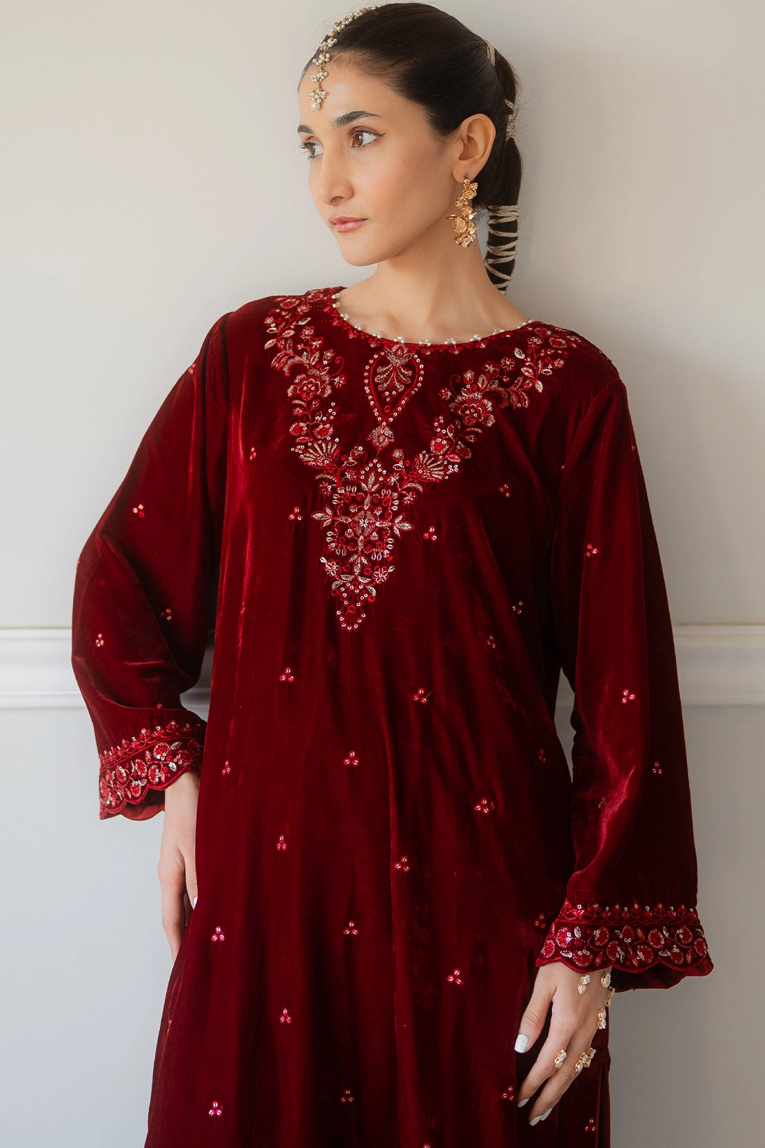 Stitched 2 Piece - Velvet - Ruby