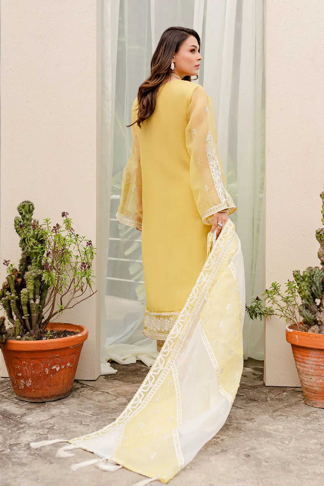 4 Piece – Amal Yellow – Organza Embroidered Suit