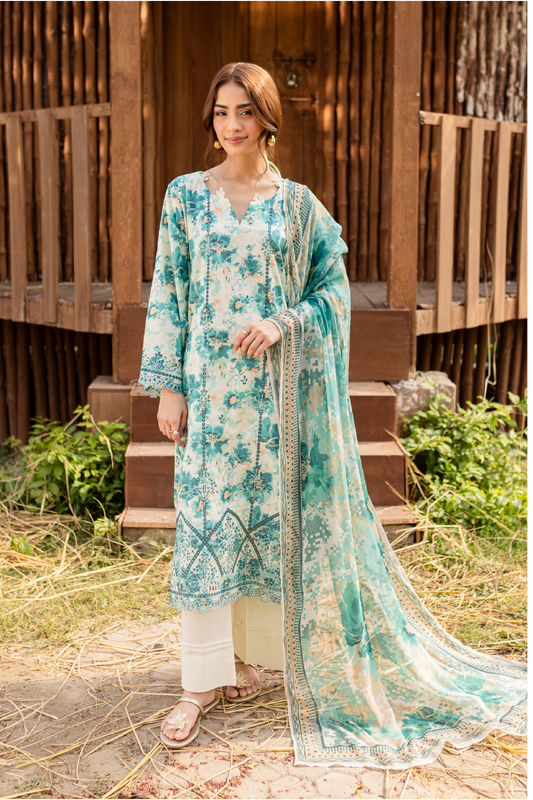 3 PIECE - PREMIUM EMBROIDERED LAWN - 9154