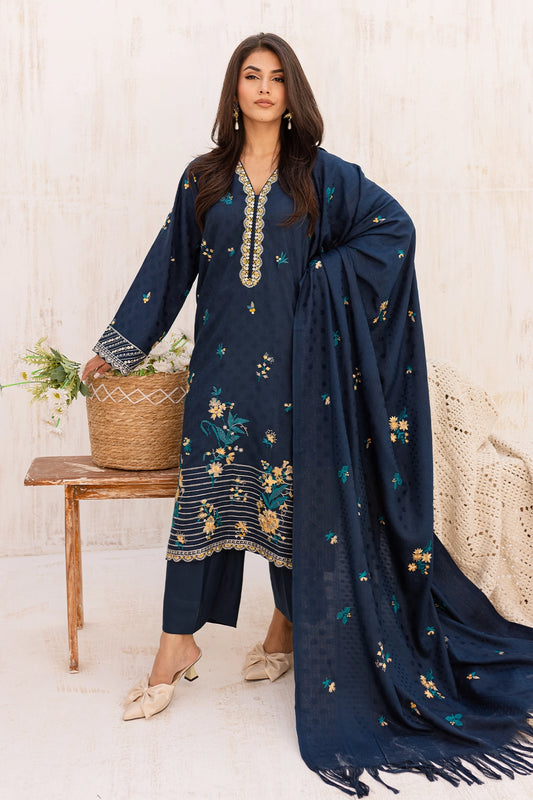 3 Piece - Premium Embroidered Dhanak Wool - 4001