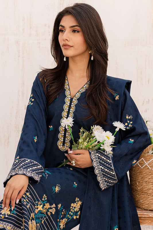 3 Piece - Premium Embroidered Dhanak Wool - 4001