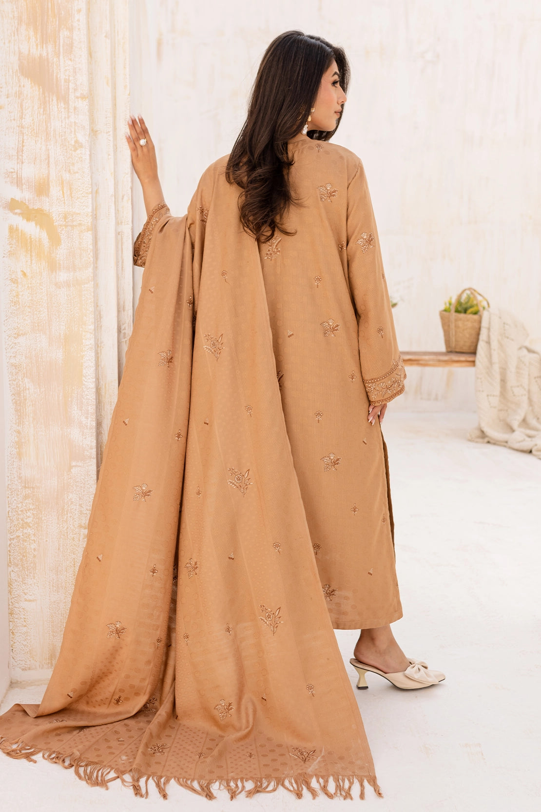 3 Piece - Premium Embroidered Dhanak Wool - 4002