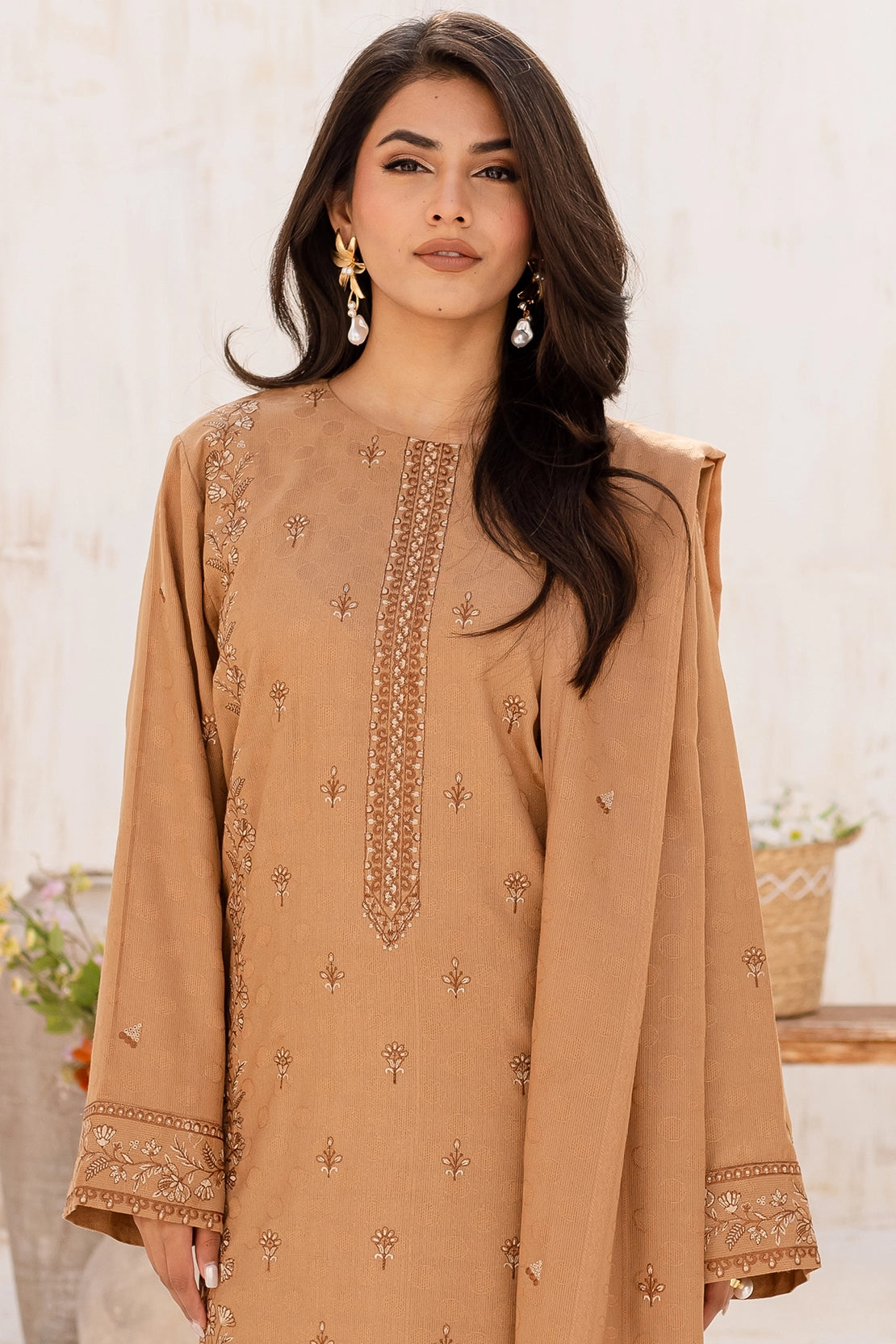 3 Piece - Premium Embroidered Dhanak Wool - 4002