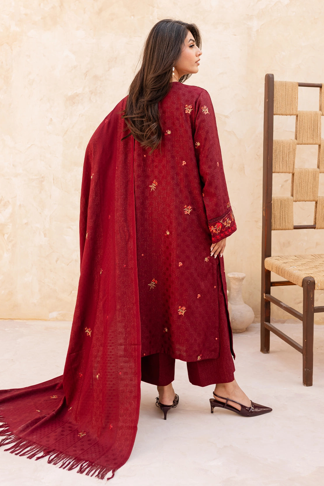 3 Piece - Premium Embroidered Dhanak Wool - 4003