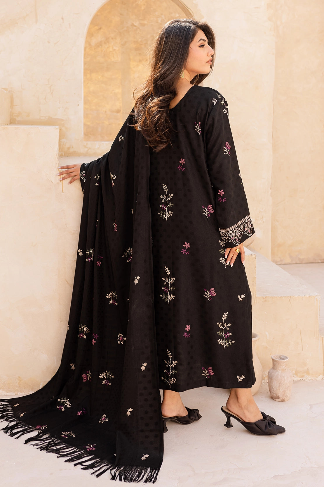 3 Piece - Premium Embroidered Dhanak Wool - 4004