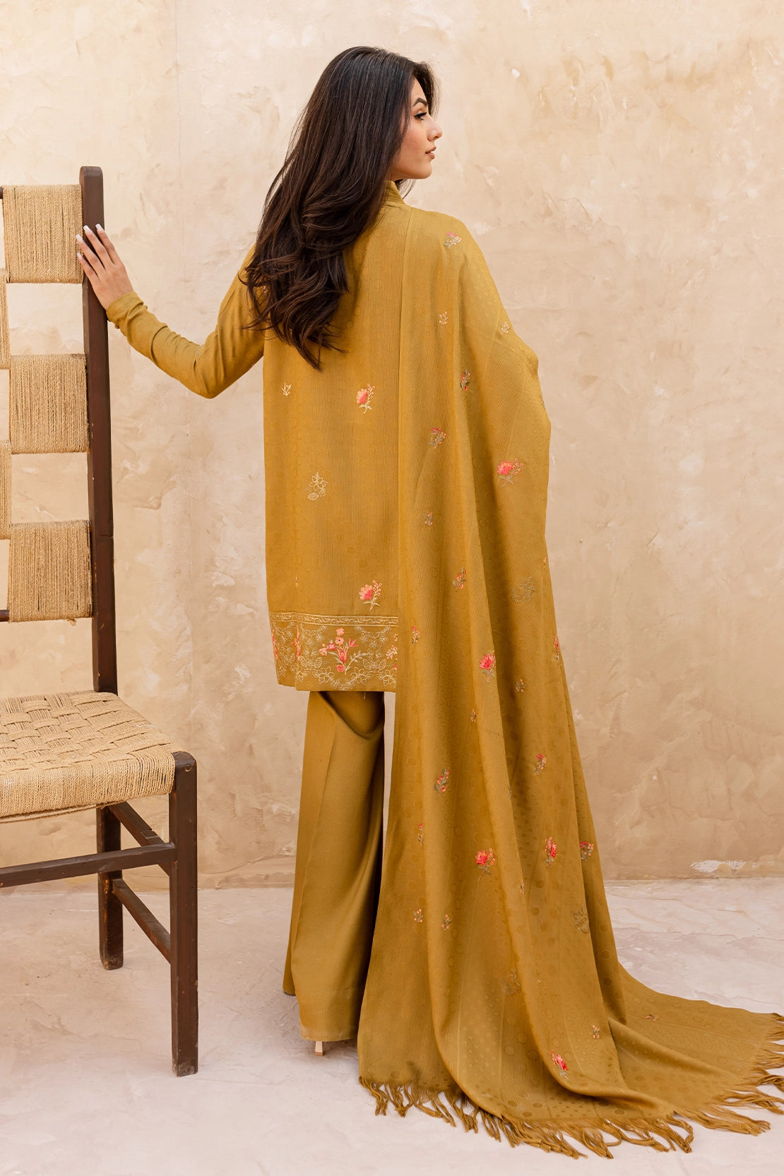 3 Piece - Premium Embroidered Dhanak Wool - 4005