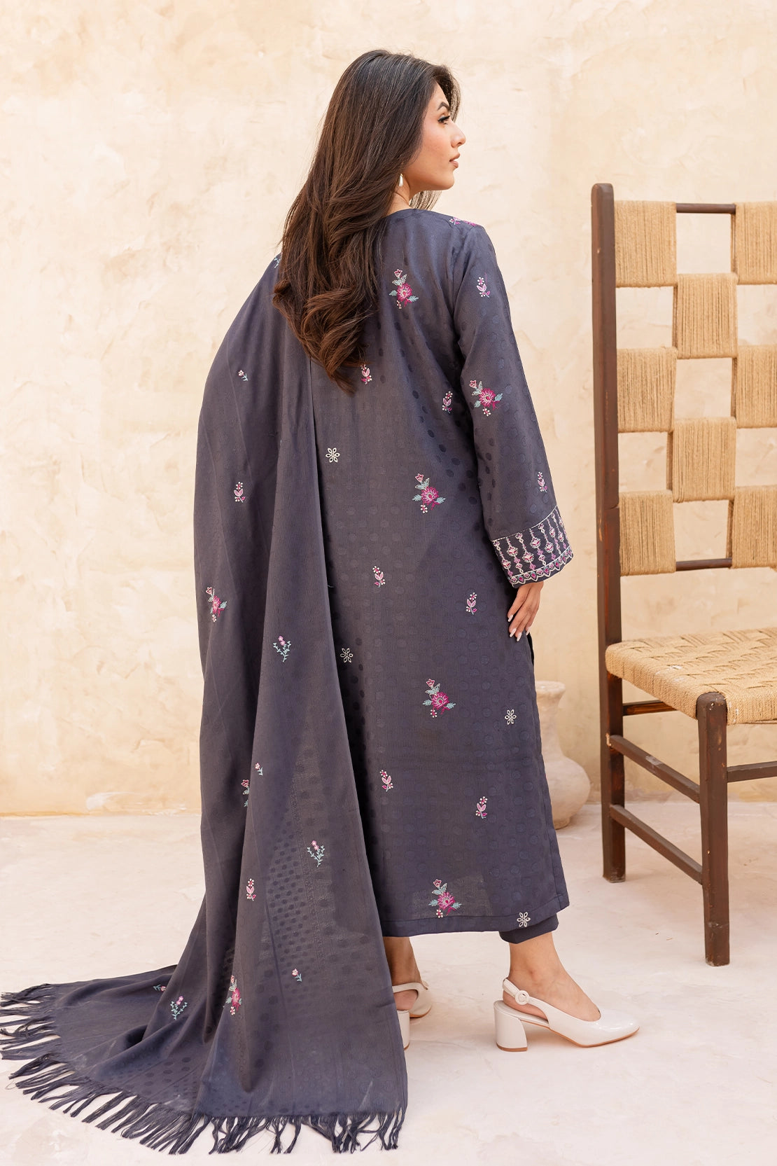 3 Piece - Premium Embroidered Dhanak Wool - 4006