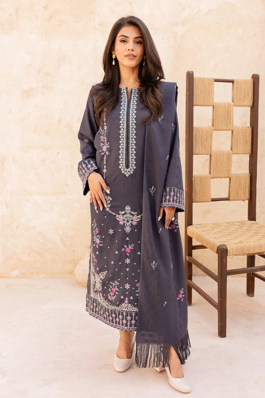 3 Piece - Premium Embroidered Dhanak Wool - 4006