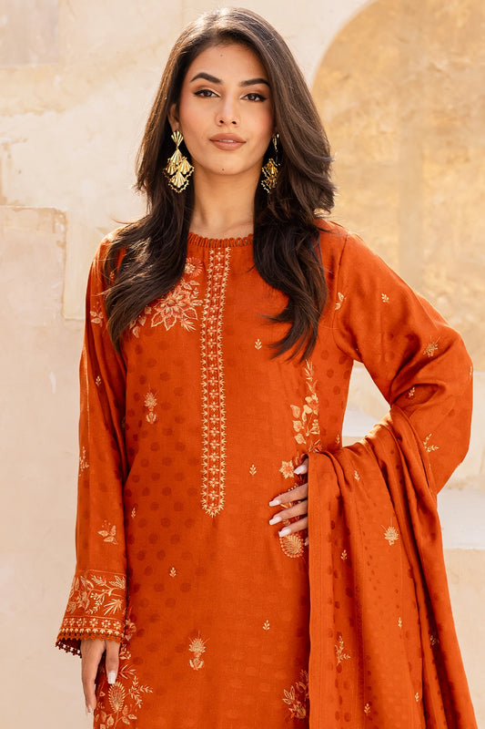 3 Piece - Premium Embroidered Dhanak Wool - 4007