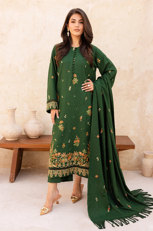 3 Piece - Premium Embroidered Dhanak Wool - 4008