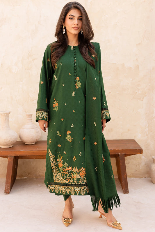 3 Piece - Premium Embroidered Dhanak Wool - 4008