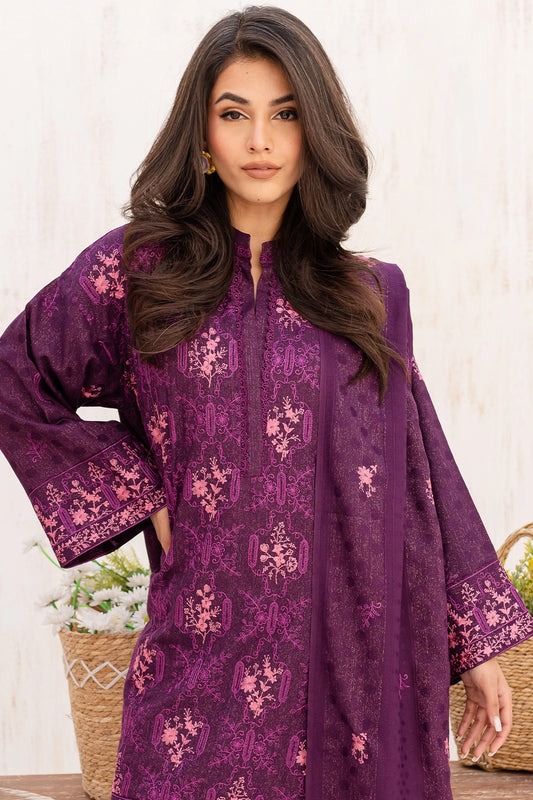 3 Piece - Premium Embroidered Dhanak Wool - 4009