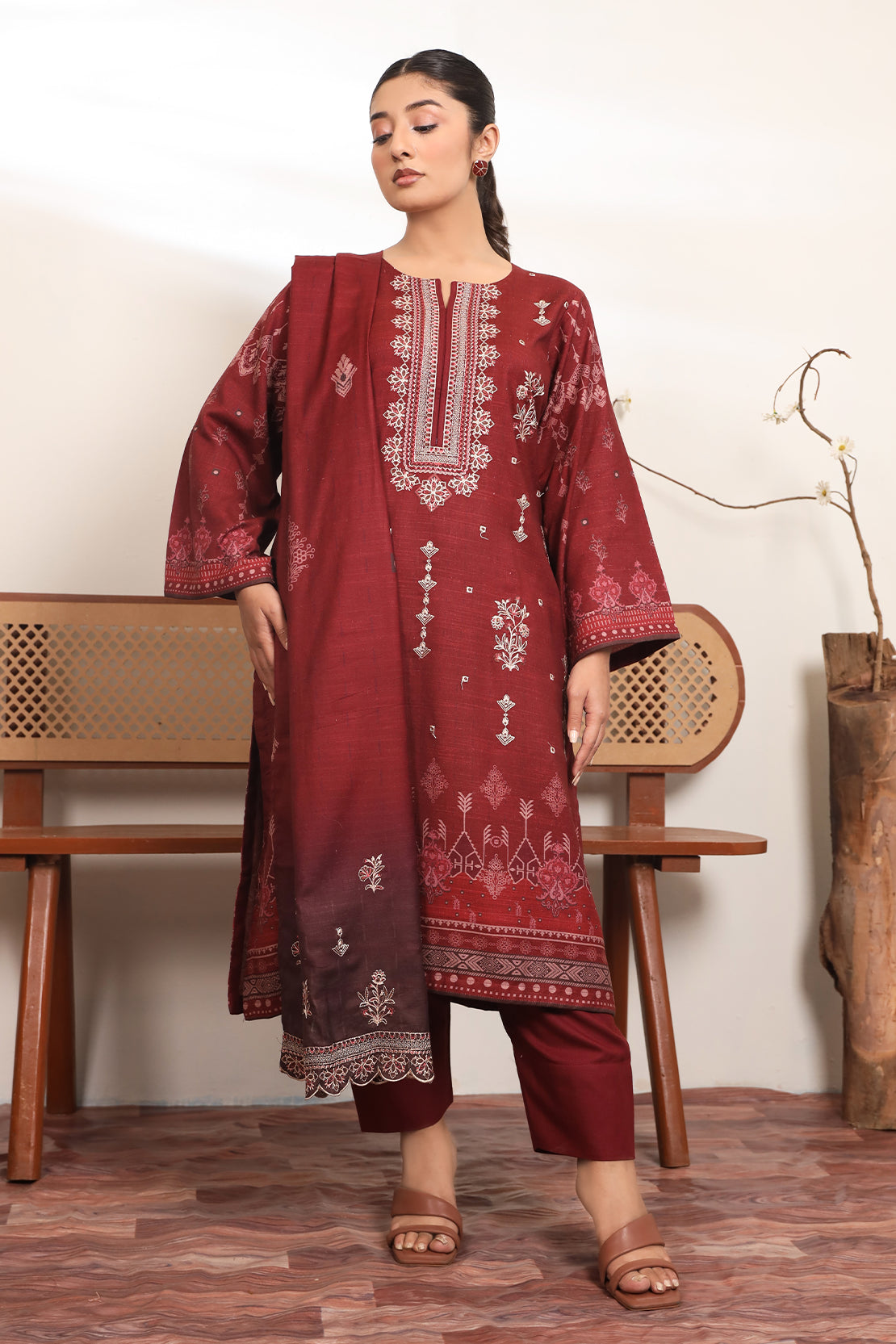 3 PIECE - EMBROIDERED DHANAK - 80