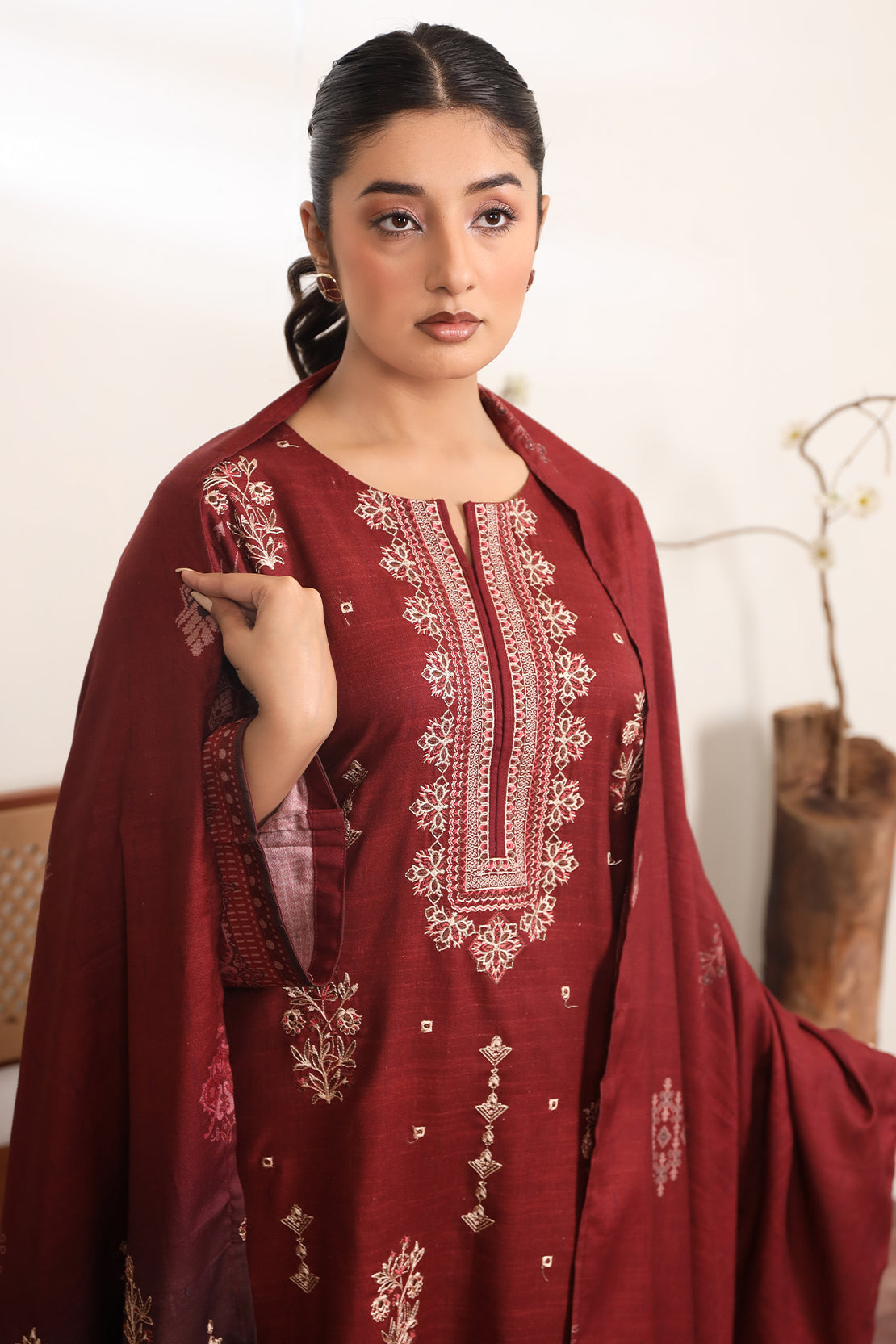 3 PIECE - EMBROIDERED DHANAK - 80