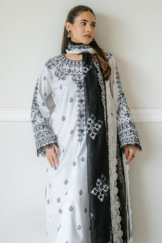 3 Piece - Premium Embroidered Jacquard Lawn - 5553