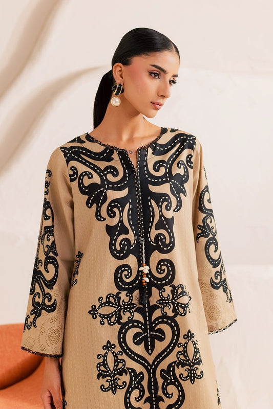 Stitched 2 Piece - Printed Lawn - Cafe Noir