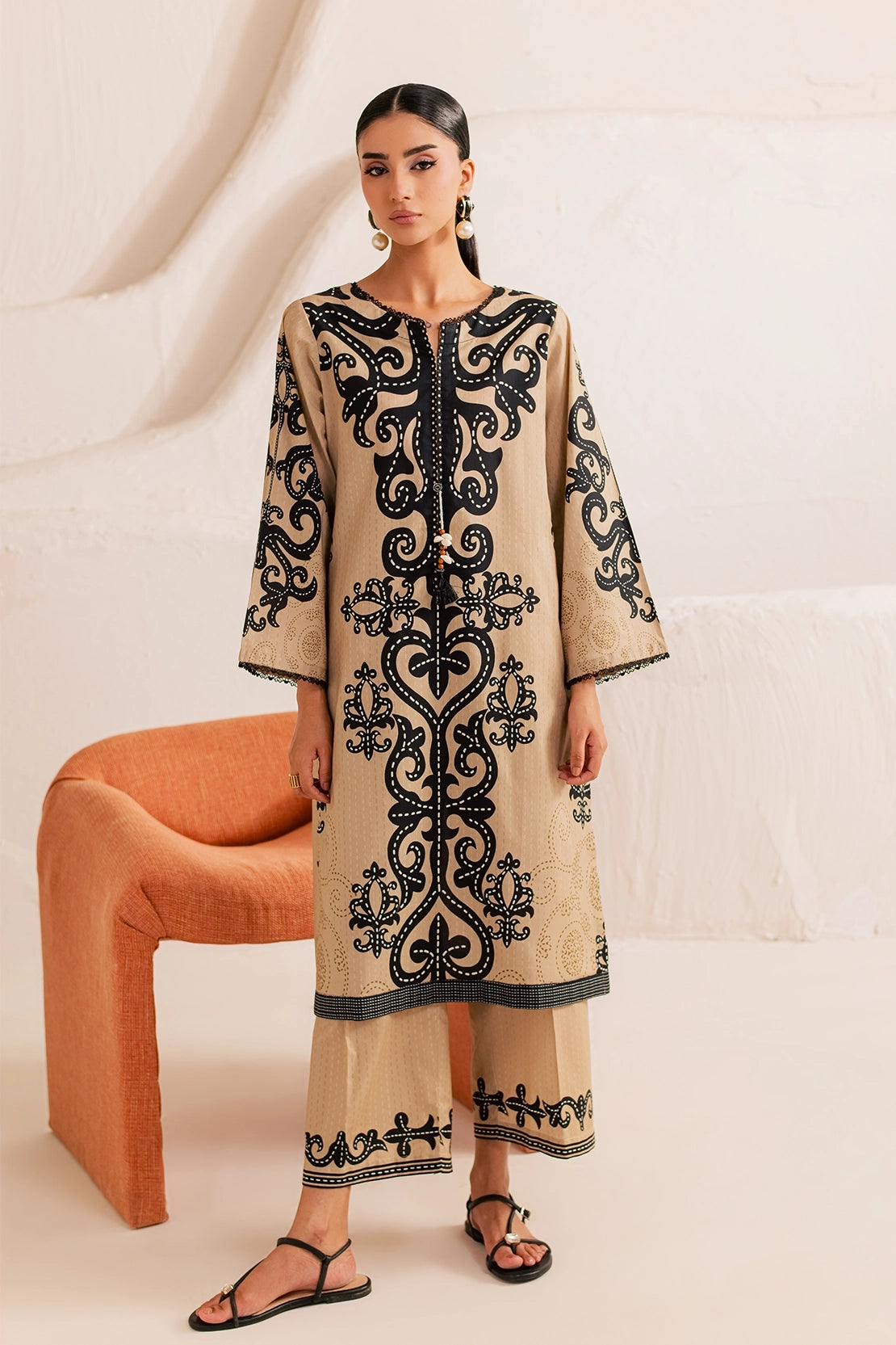 Stitched 2 Piece - Printed Lawn - Cafe Noir
