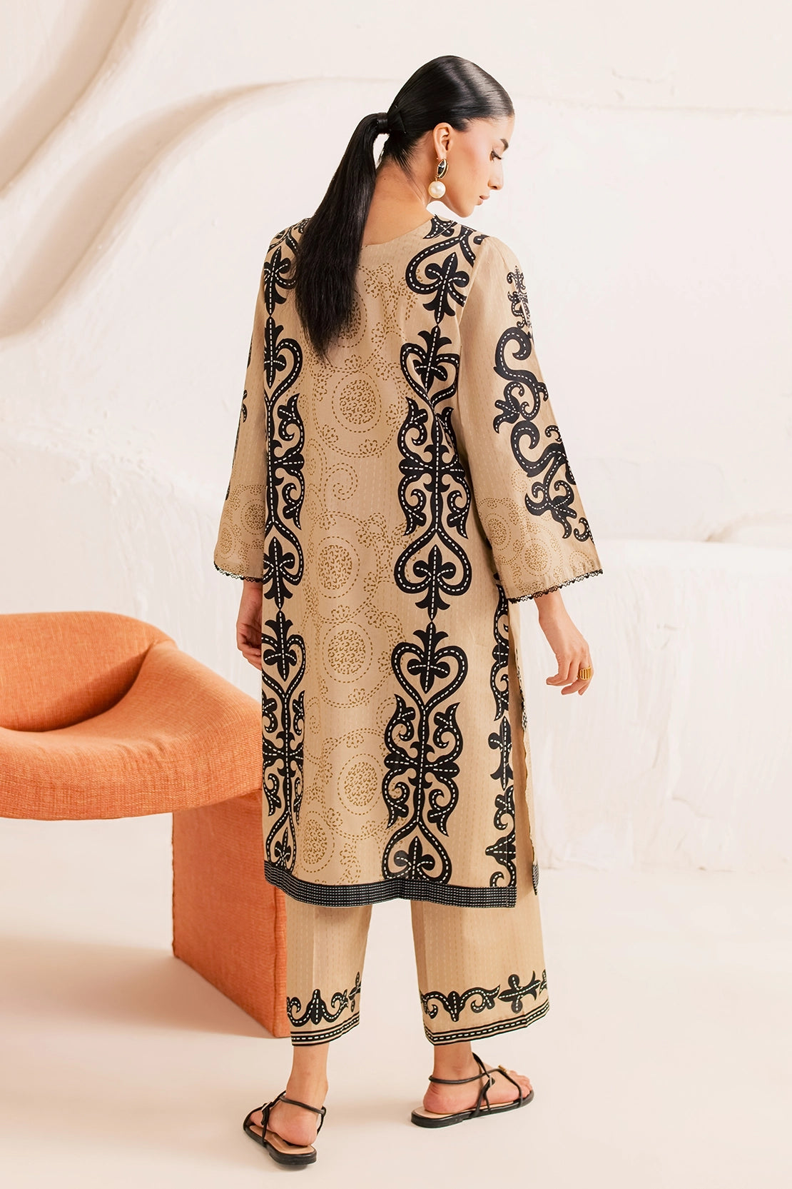 Stitched 2 Piece - Printed Lawn - Cafe Noir
