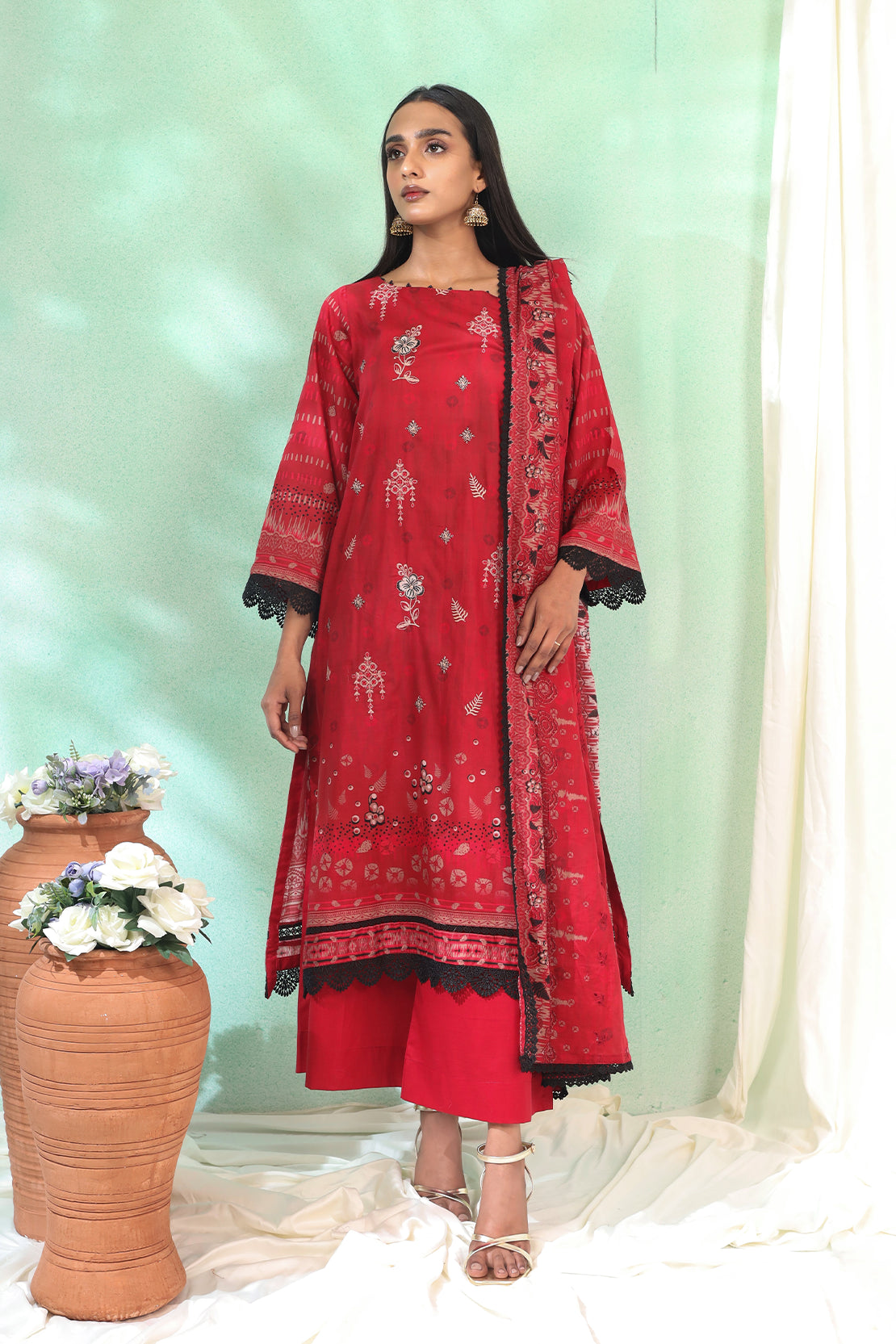 3 Piece - Embroidered Lawn - 187