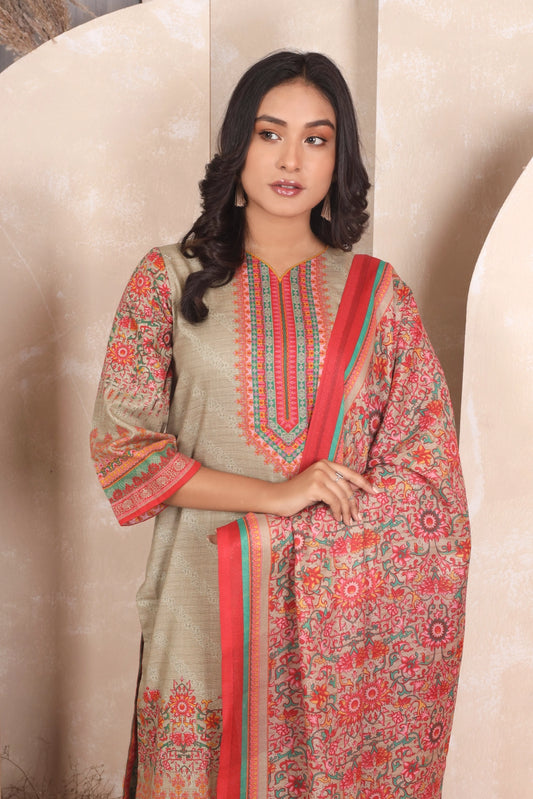 3 PIECE - RINTED KHADDAR - 4043-B