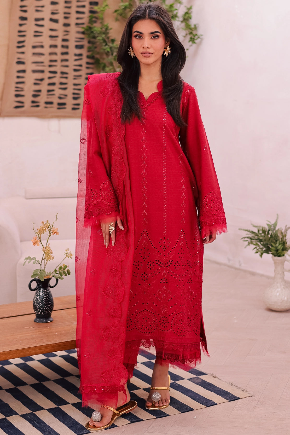 3 Piece - Premium Embroidered Lawn - 450N