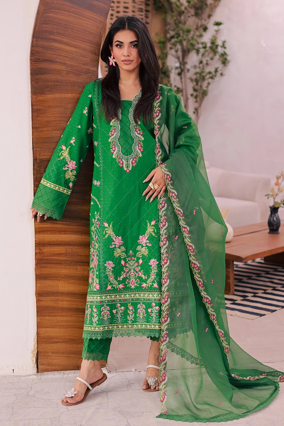 3 Piece - Premium Embroidered Lawn - 451N