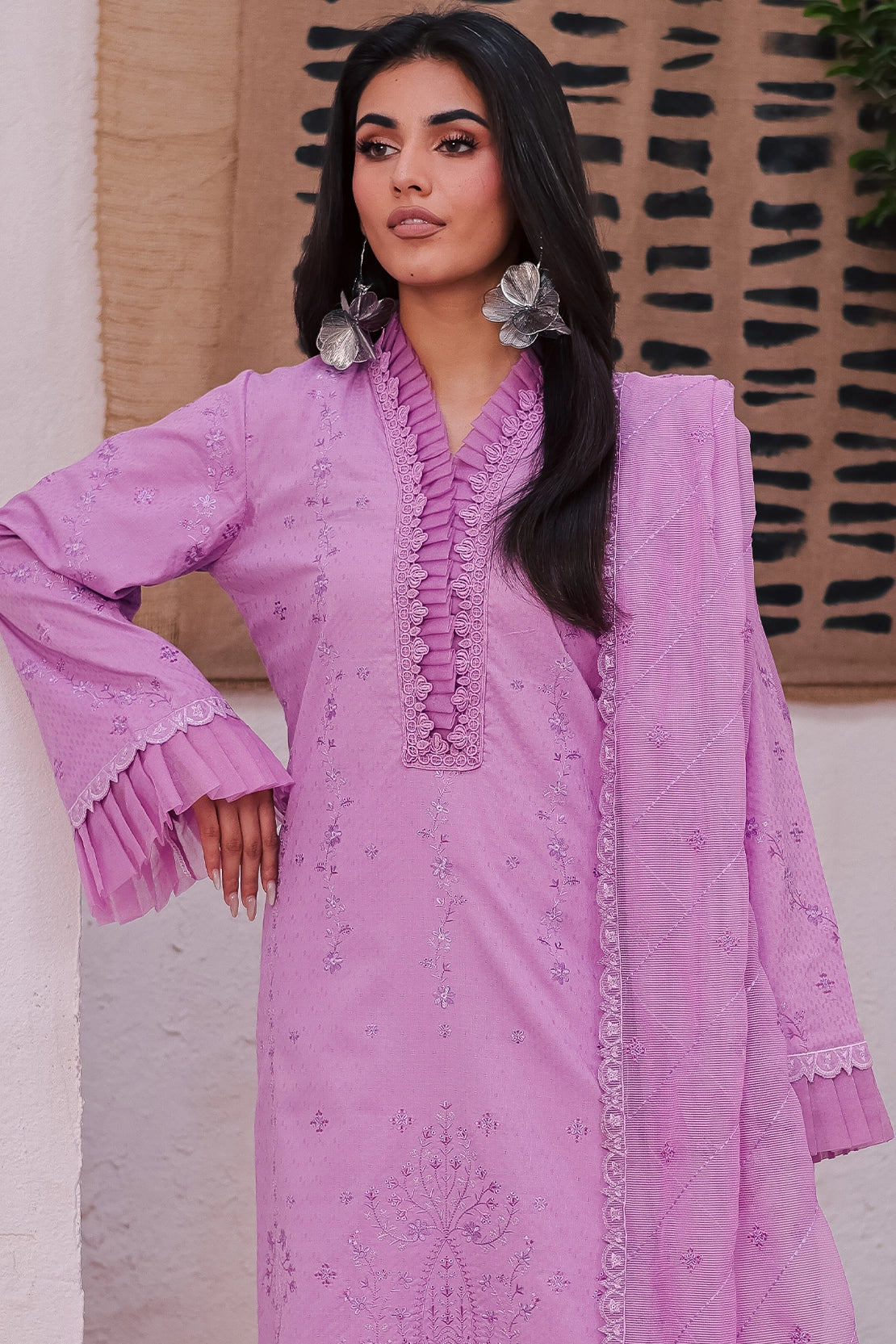 3 Piece - Premium Embroidered Lawn - 454N