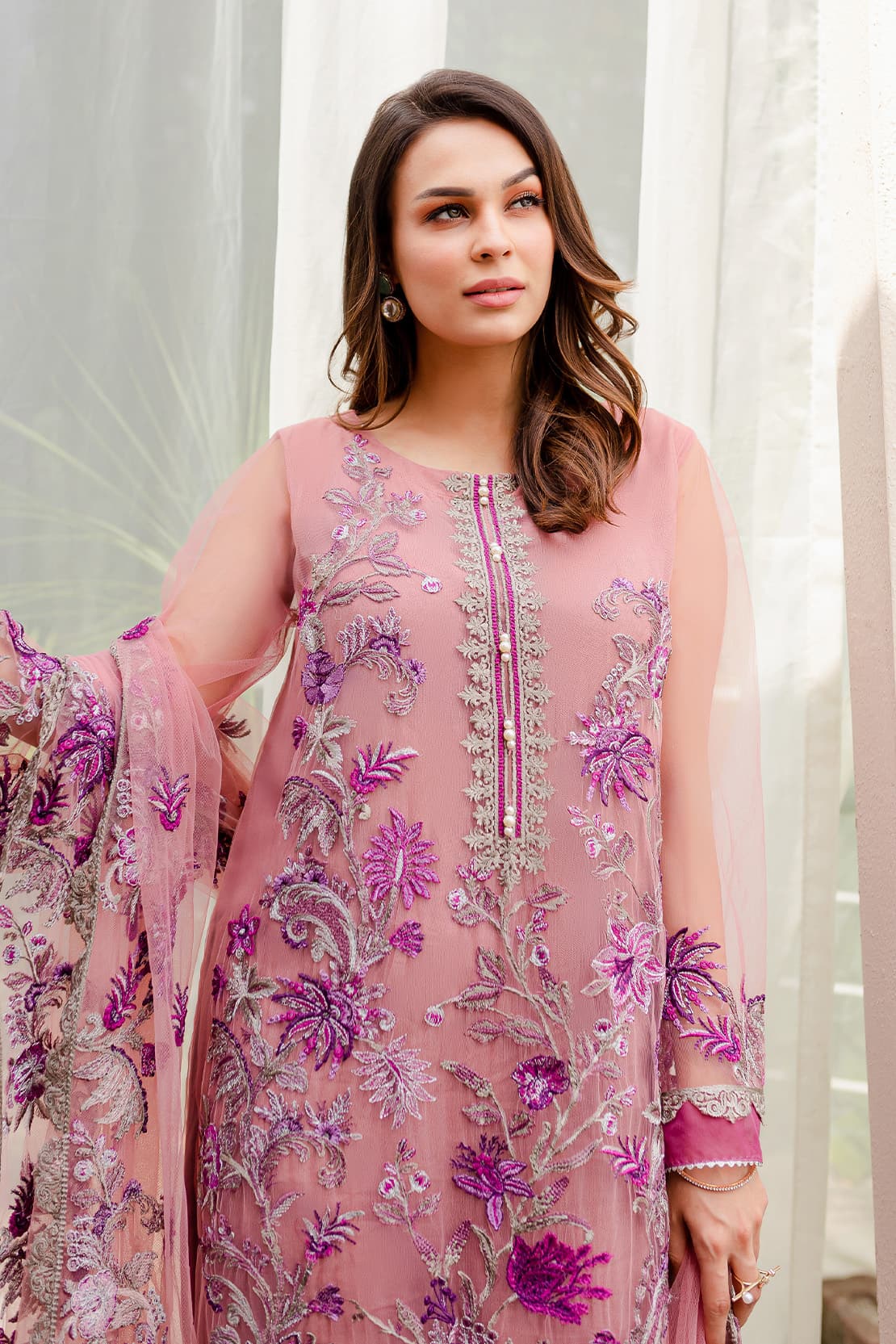 4 Piece – Ilana Blush Pink – Net Embroidered Suit