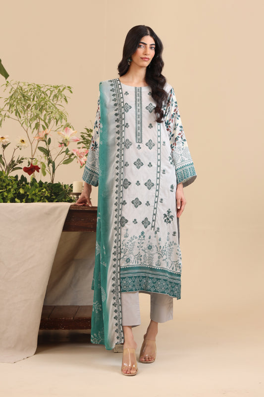 3 Piece - Premium Embroidered Lawn - 9130