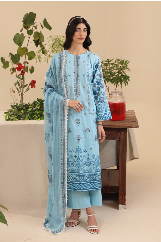 3 Piece - Premium Embroidered Lawn - 9124