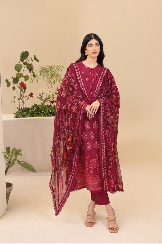 3 Piece - Premium Embroidered Lawn - 9129