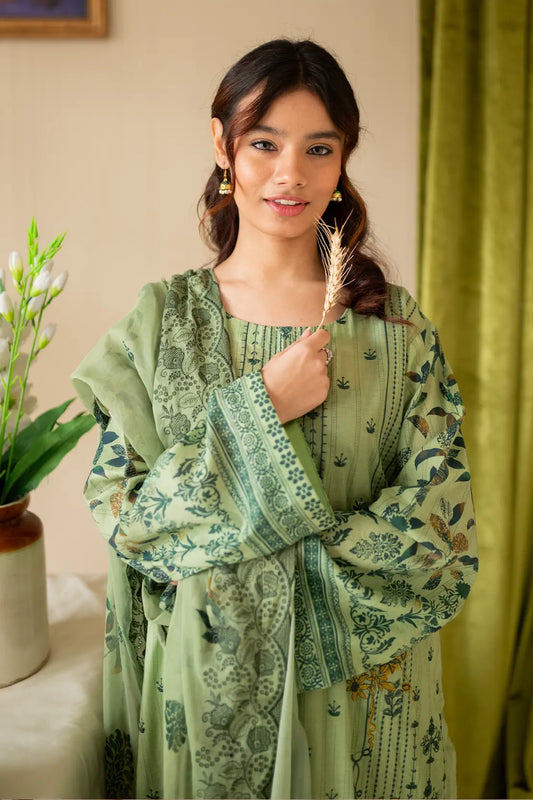 3 Piece - Embroidered Luxury Lawn - 8143