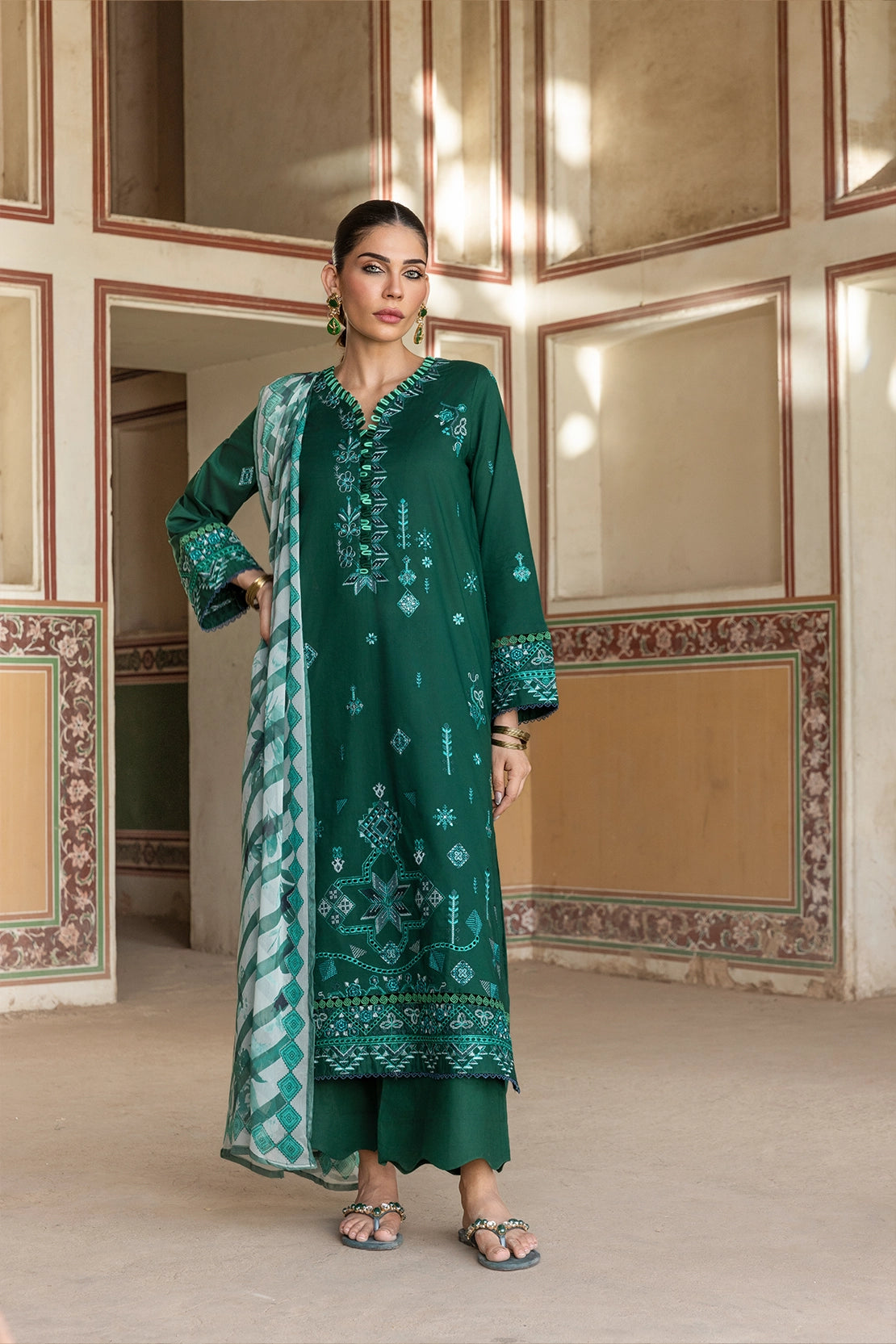 3 Piece - Premium Embroidered Luxury Lawn - 574