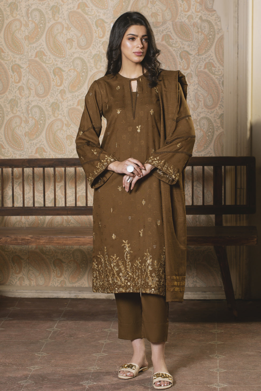 3 Piece - Premium Embroidered Jacquard Wool - 3112