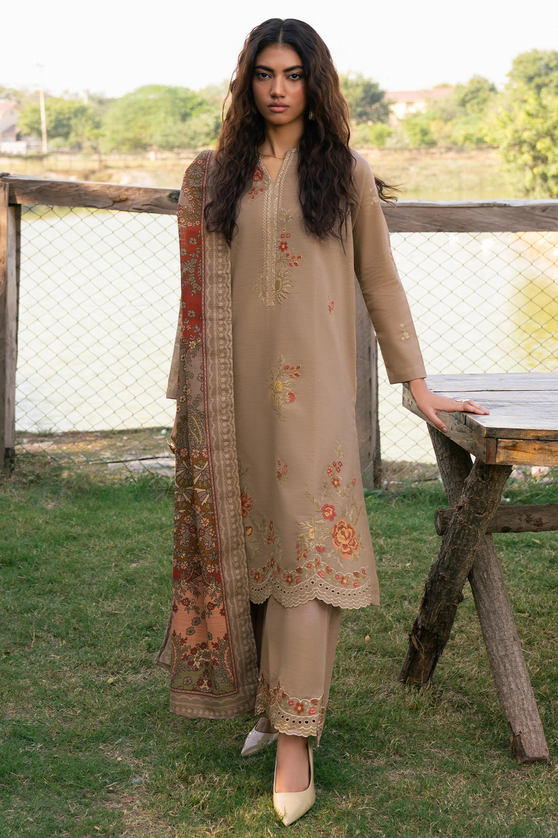 3 Piece - Premium Embroidered Khaddar - 1021