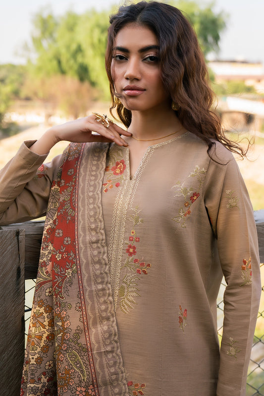 3 Piece - Premium Embroidered Khaddar - 1021