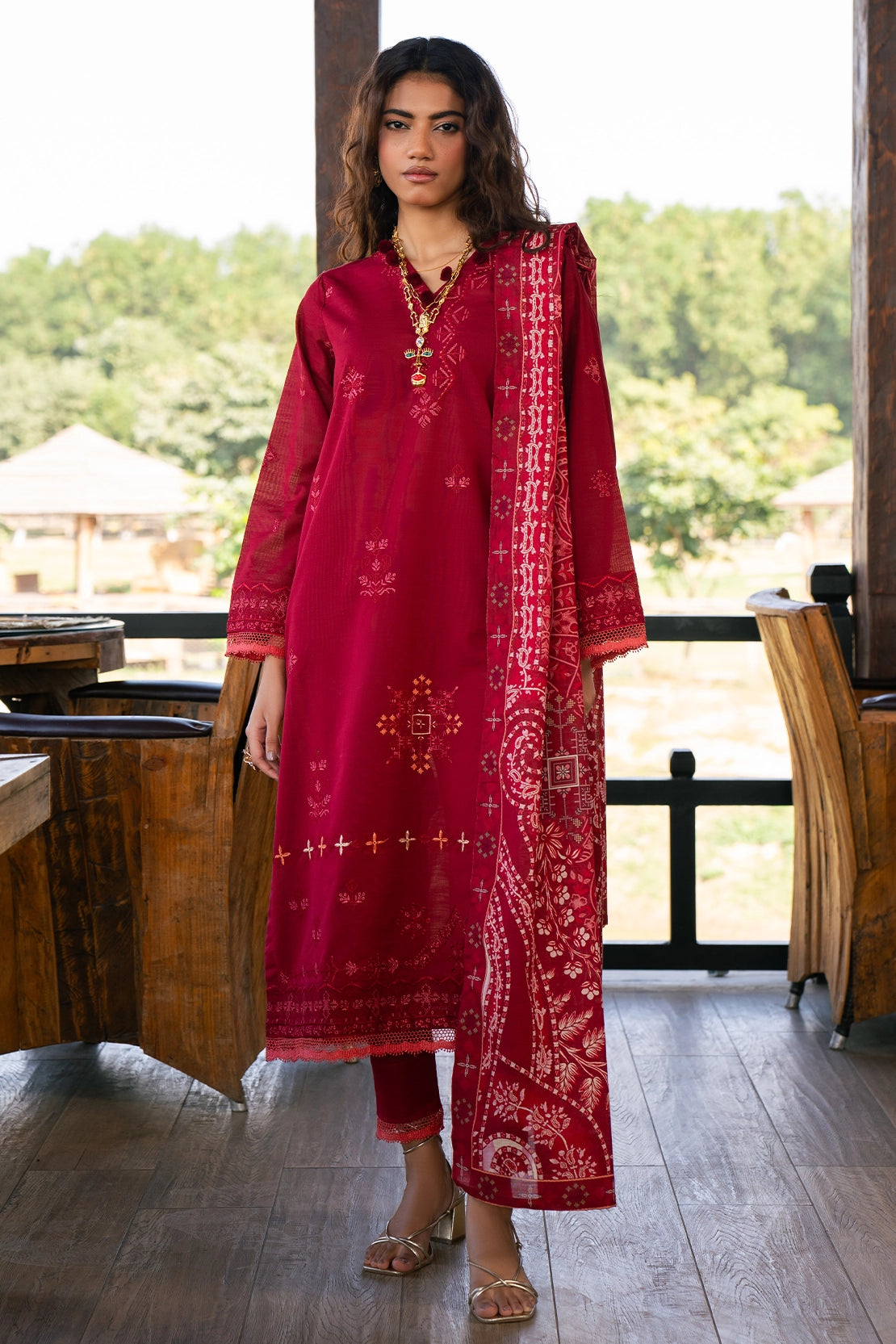 3 Piece - Premium Embroidered Khaddar - 1022